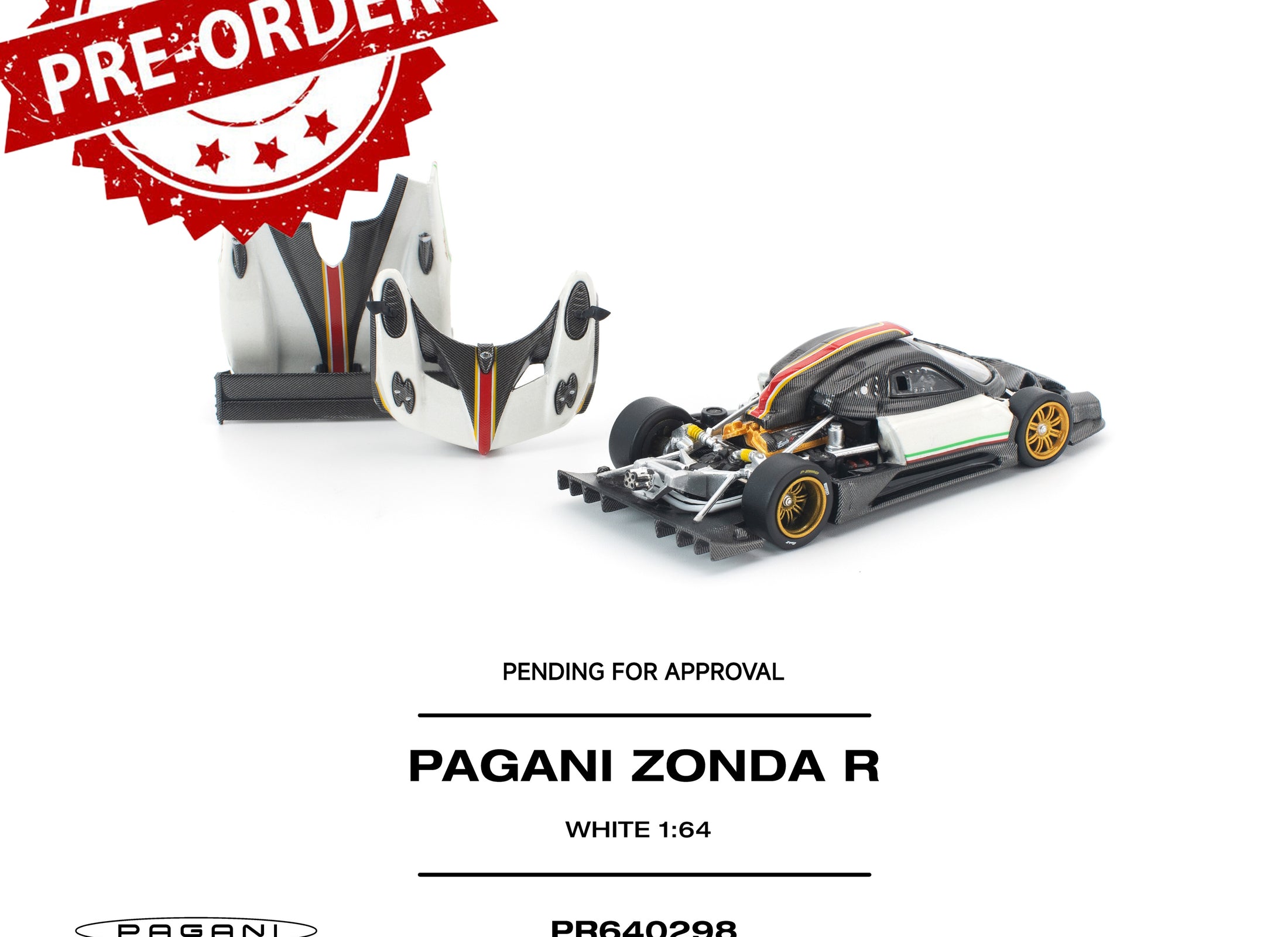 (Pre-order) POP RACE 1/64 PAGANI ZONDA R WHITE Diecast Model Car