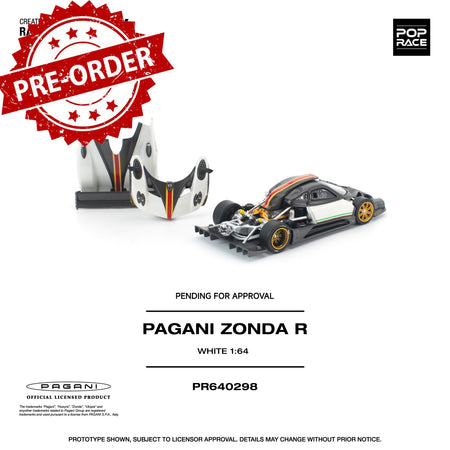 (Pre-order) POP RACE 1/64 PAGANI ZONDA R WHITE Diecast Model Car