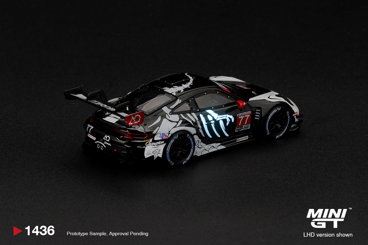 (Pre-order) Mini GT #1436 Porsche 911 GT3 R (992) #77 AO Racing Skeleton Rexy BL