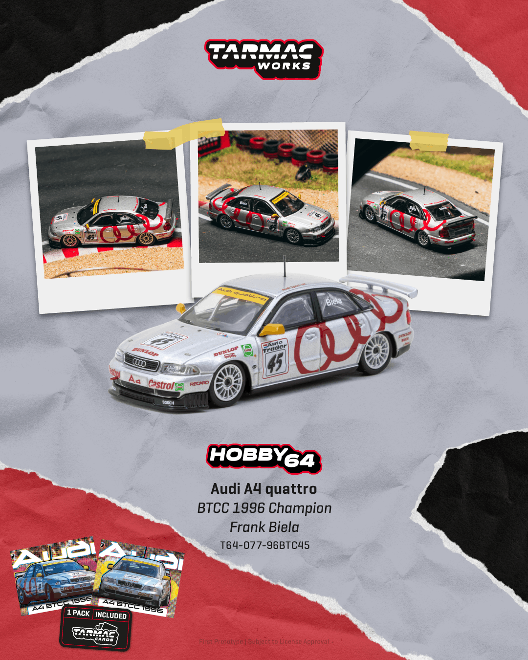 (Pre-order) Tarmac Works 1/64 Audi A4 quattro BTCC 1996 Champion Frank Biela