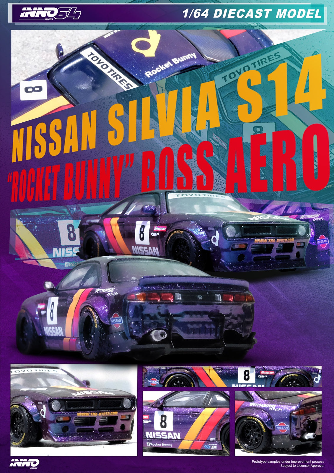 INNO64 model 1/64 Nissan silvia (s14) boss "rocket bunny" purple