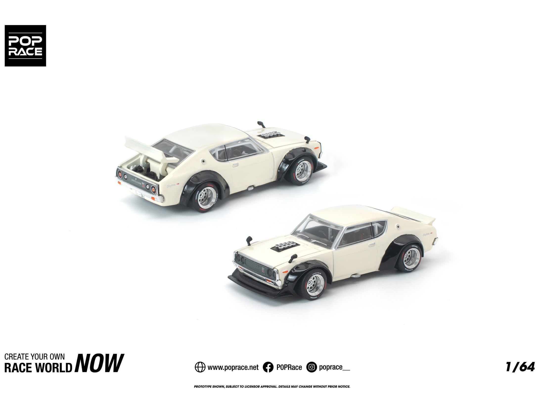 (Pre-order) POP RACE 1/64 KPGC110 KENMERI WHITE Diecast Model Car