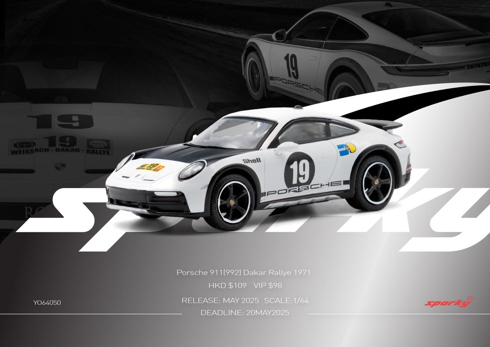Sparky x TINY 1/64 Porsche 911(992) Dakar  Rallye 1971 Diecast Model Car
