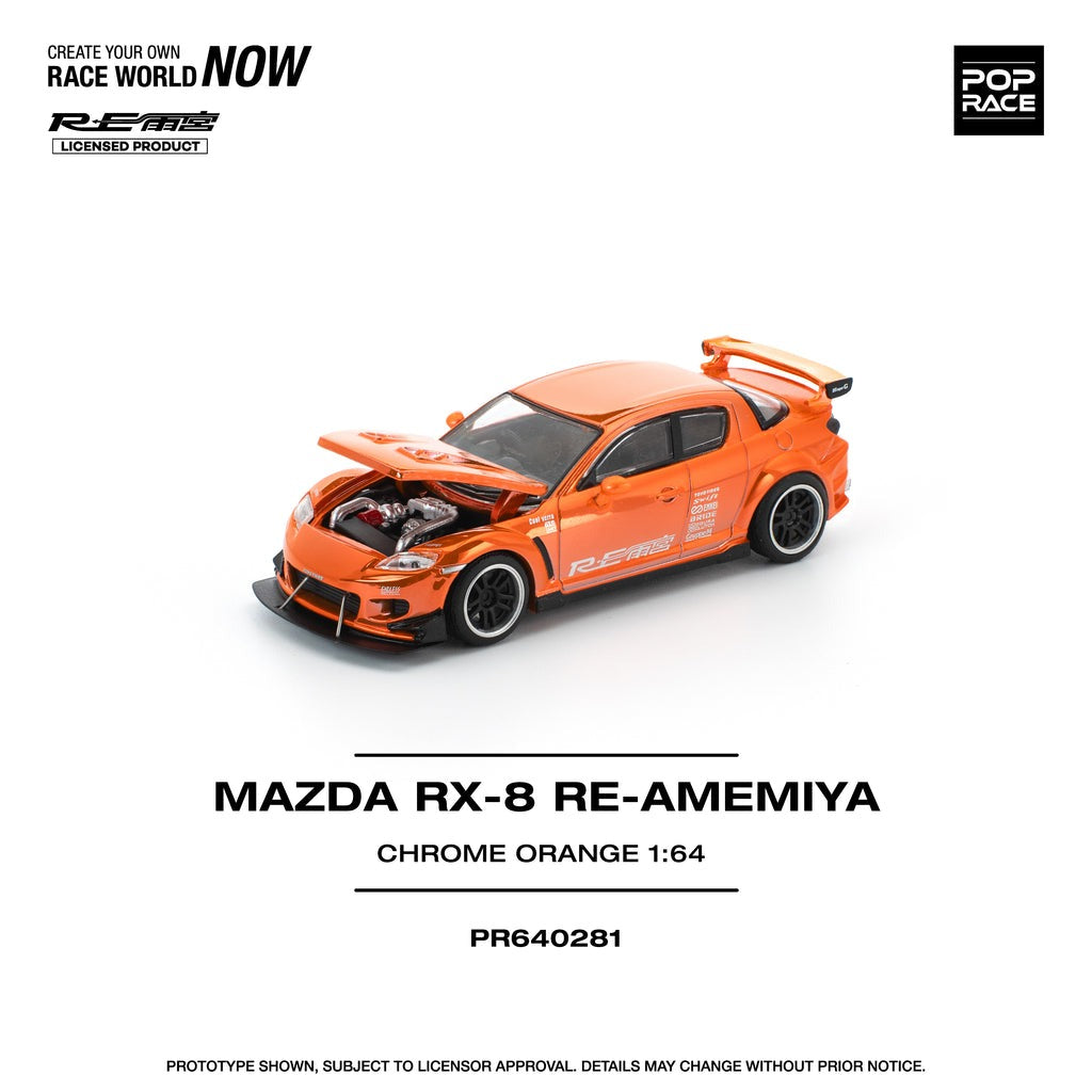 (Pre-order)  POPRACE 1/64 MAZDA RX-8 RE-AMEMIYA CHROME ORANGE Diecast Model Car