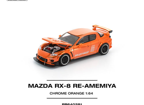 Load image into Gallery viewer, (Pre-order)  POPRACE 1/64 MAZDA RX-8 RE-AMEMIYA CHROME ORANGE Diecast Model Car
