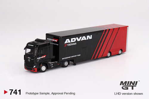 Load image into Gallery viewer, Mini GT #741 Mercedes-Benz Actros  w/ Racing Transporter &quot;ADVAN&quot; LHD

