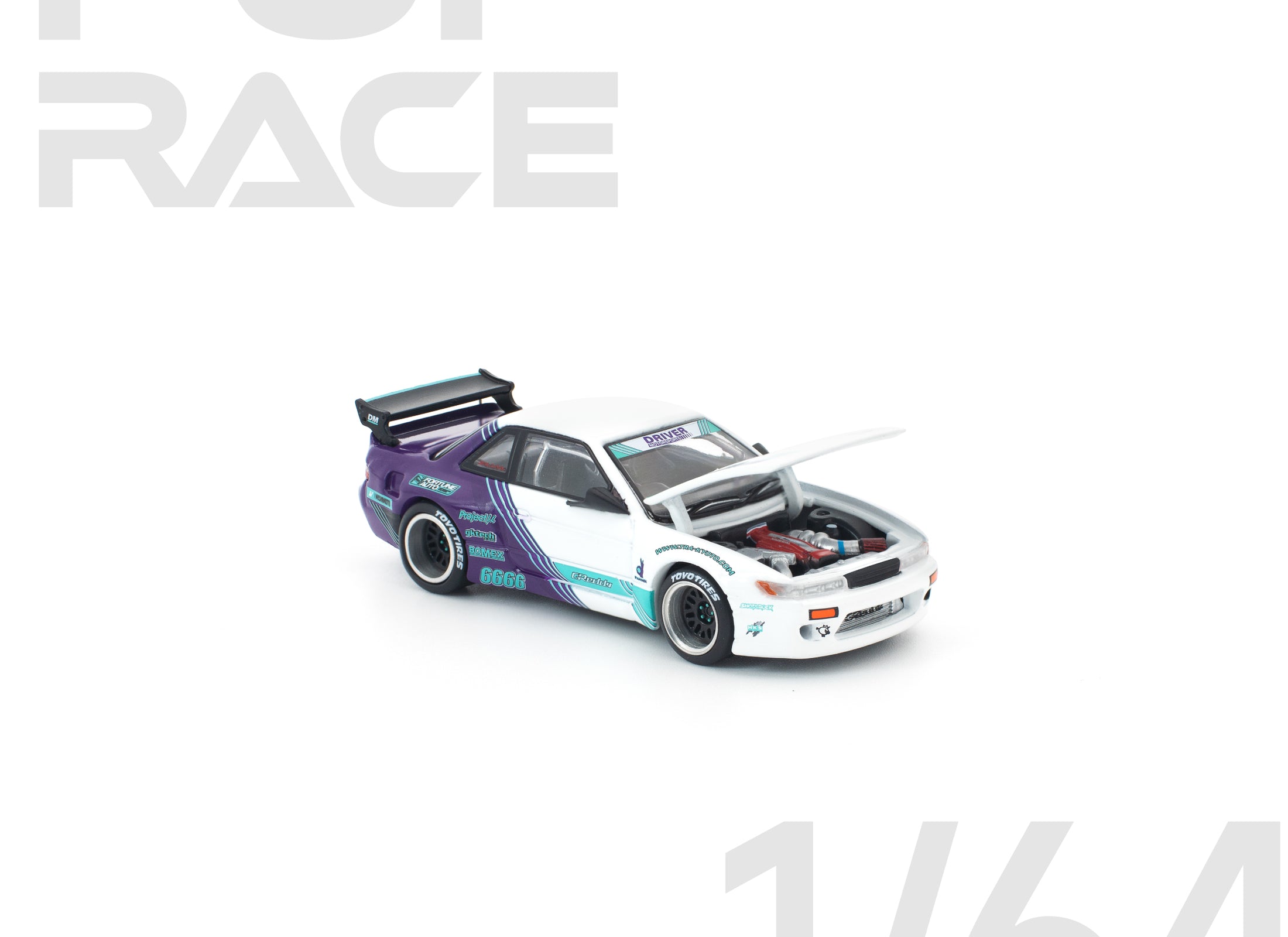 (Pre-order) POPRACE 1/64 PANDEM S13 WHITE PURPLE Diecast Model Car #PR640455