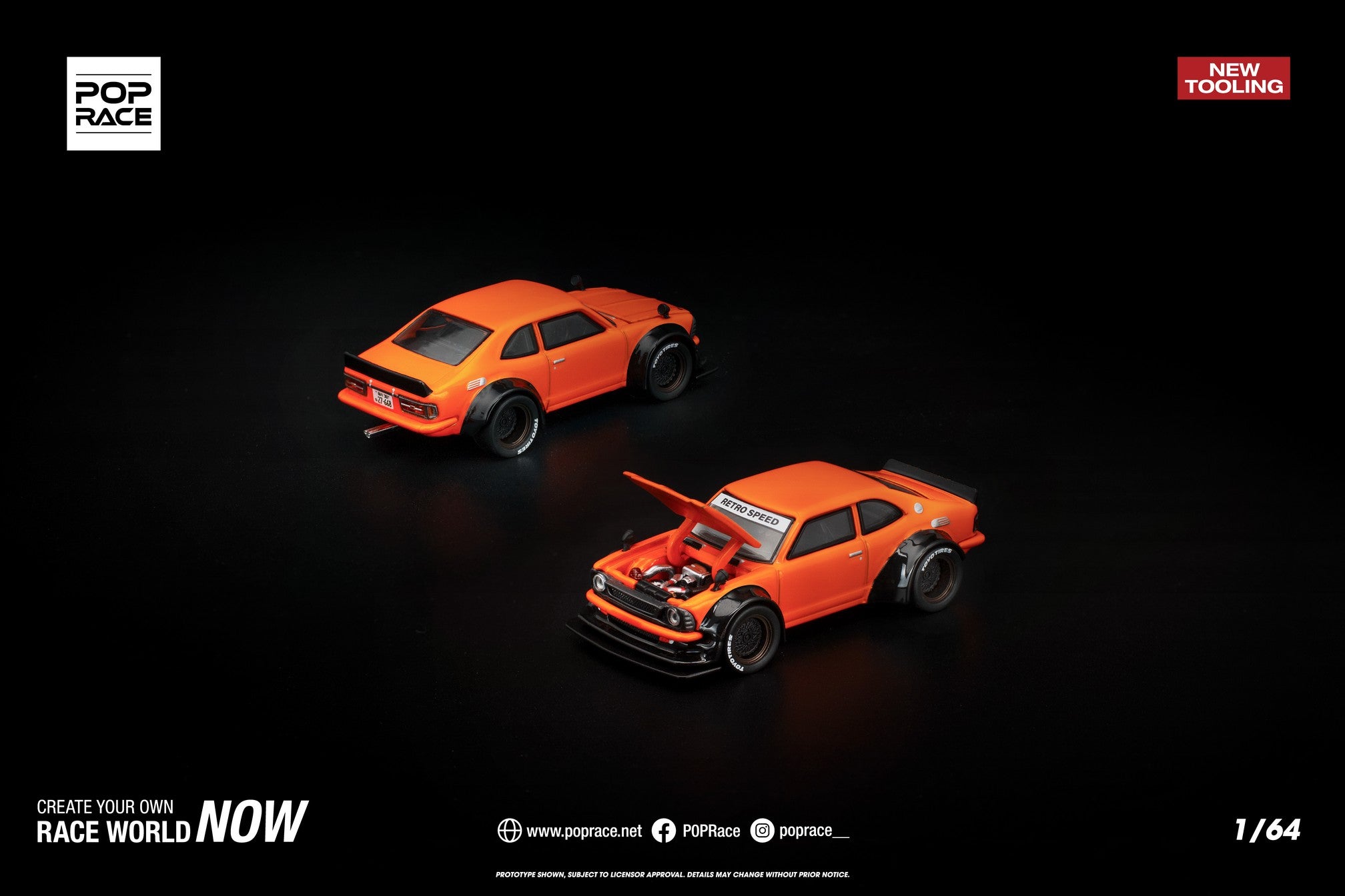 (Pre-order) POPRACE 1/64 TOYOTA COROLLA KE25 ORANGE Diecast Model Car