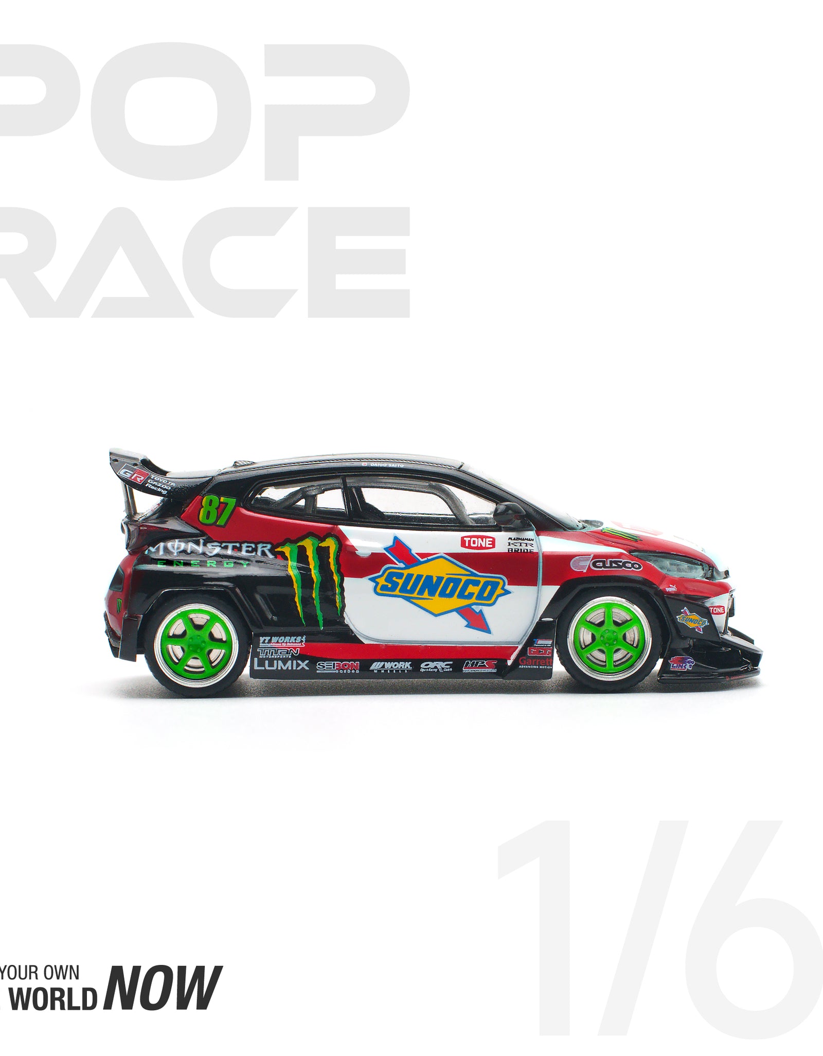 POPRACE 1/64 Pandem GR Yaris Daigo Saito Diecast Model Car