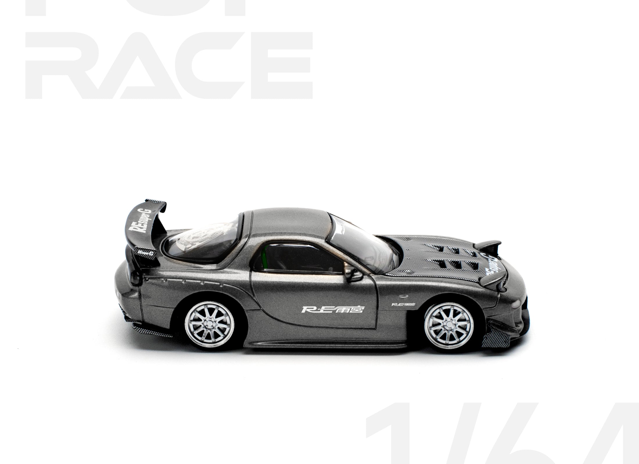 POPRACE 1/64 MAZDA RX7 RE-AMEMIYA - GUN METAL Model Car
