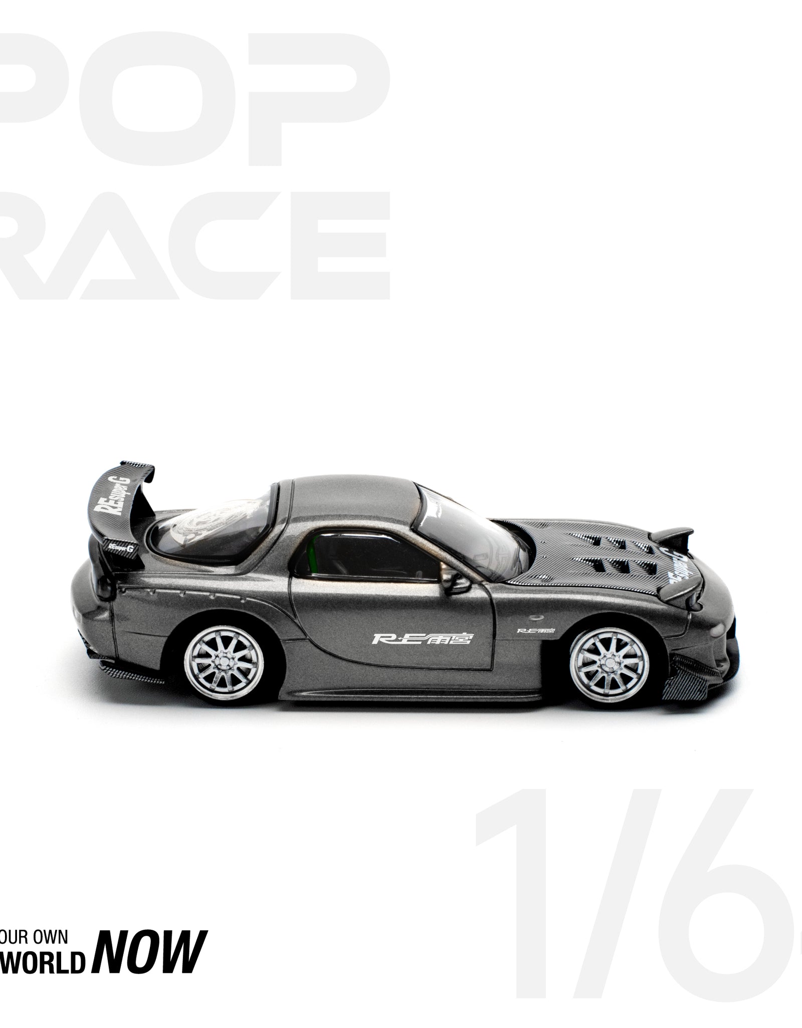 POPRACE 1/64 MAZDA RX7 RE-AMEMIYA - GUN METAL Model Car