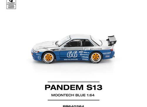 Load image into Gallery viewer, POPRACE 1/64 PANDEM SILVIA S13 MOONTECH BLUE Diecast Model Car

