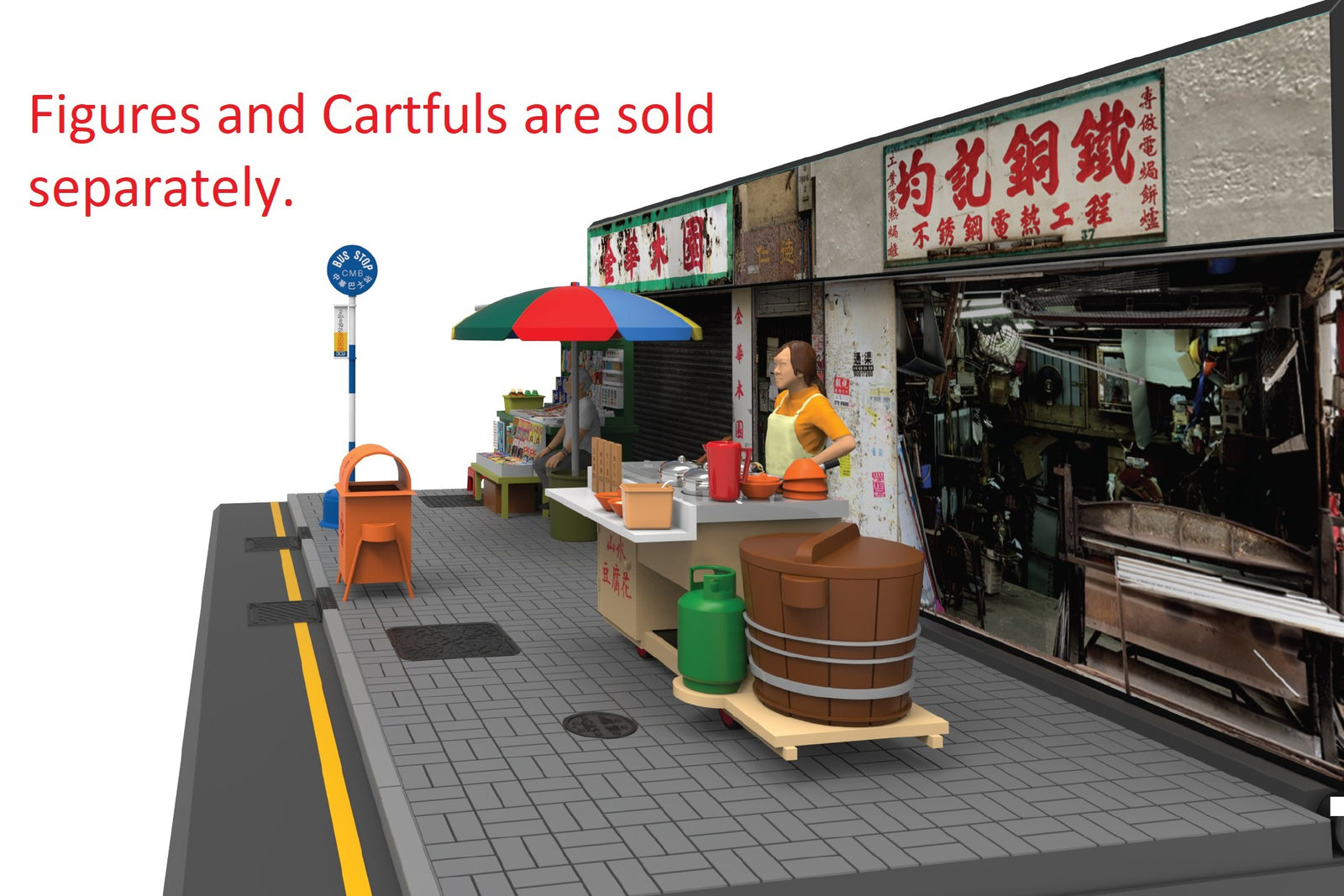 TINY Hong Kong City HK S4 Scale 1/35 Cartful Old Street diorama Painted model