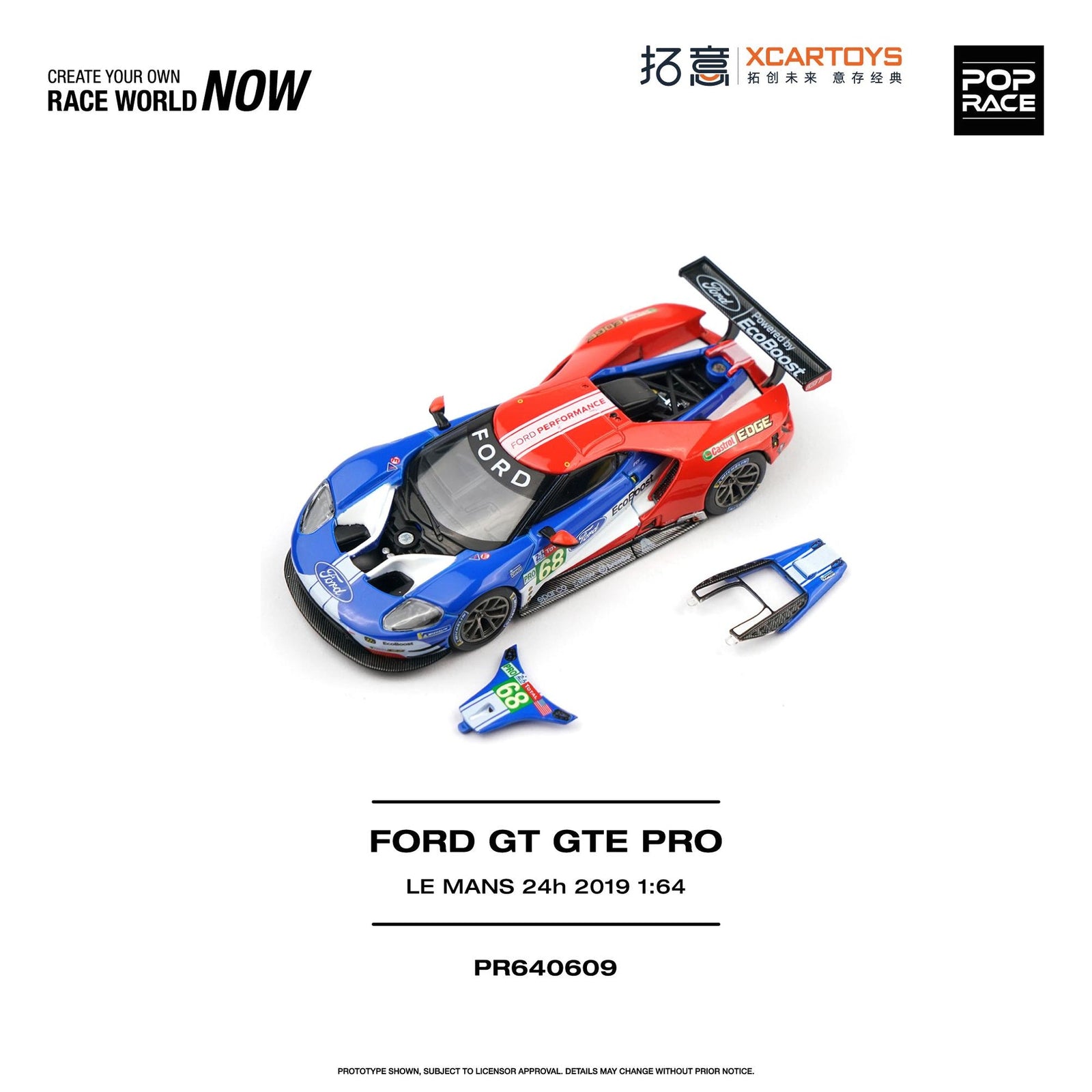 (Pre-order) POPRACE 1/64 - FORD GT GTE PRO LE MANS 24H 2019 Diecast Model Car