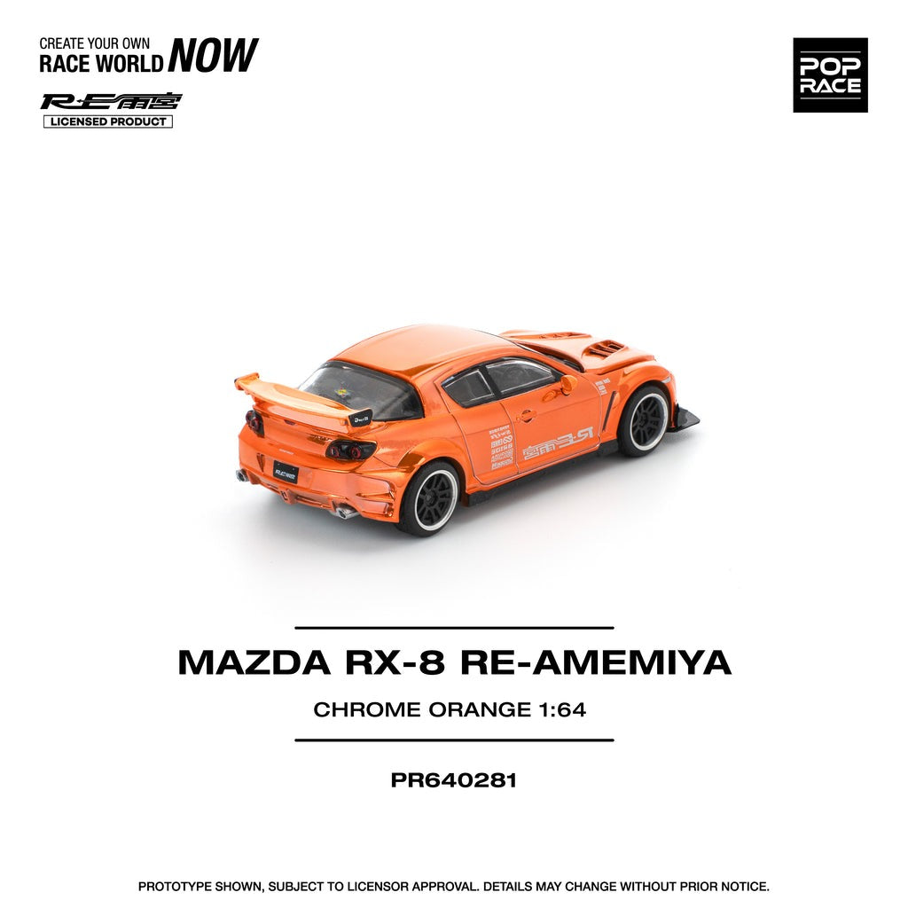 (Pre-order)  POPRACE 1/64 MAZDA RX-8 RE-AMEMIYA CHROME ORANGE Diecast Model Car