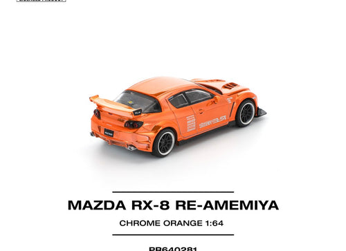 Load image into Gallery viewer, (Pre-order)  POPRACE 1/64 MAZDA RX-8 RE-AMEMIYA CHROME ORANGE Diecast Model Car
