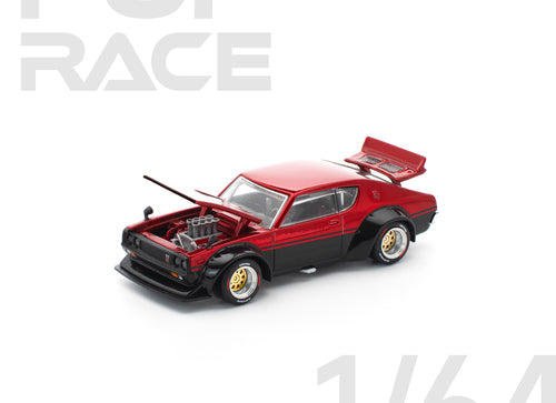 Load image into Gallery viewer, (Pre-order) POPRACE 1/64 KPGC110 KENMERI - RED/BLACK Diecast Model Car
