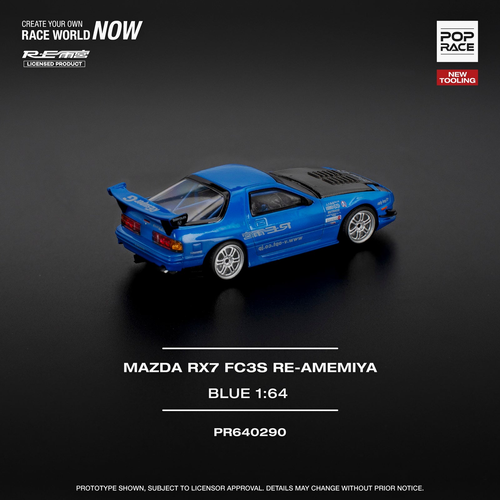 POPRACE 1/64 MAZDA RX7 (FC3S) RE-AMEMIYA RE-AMEMIYA BLUE Model Car