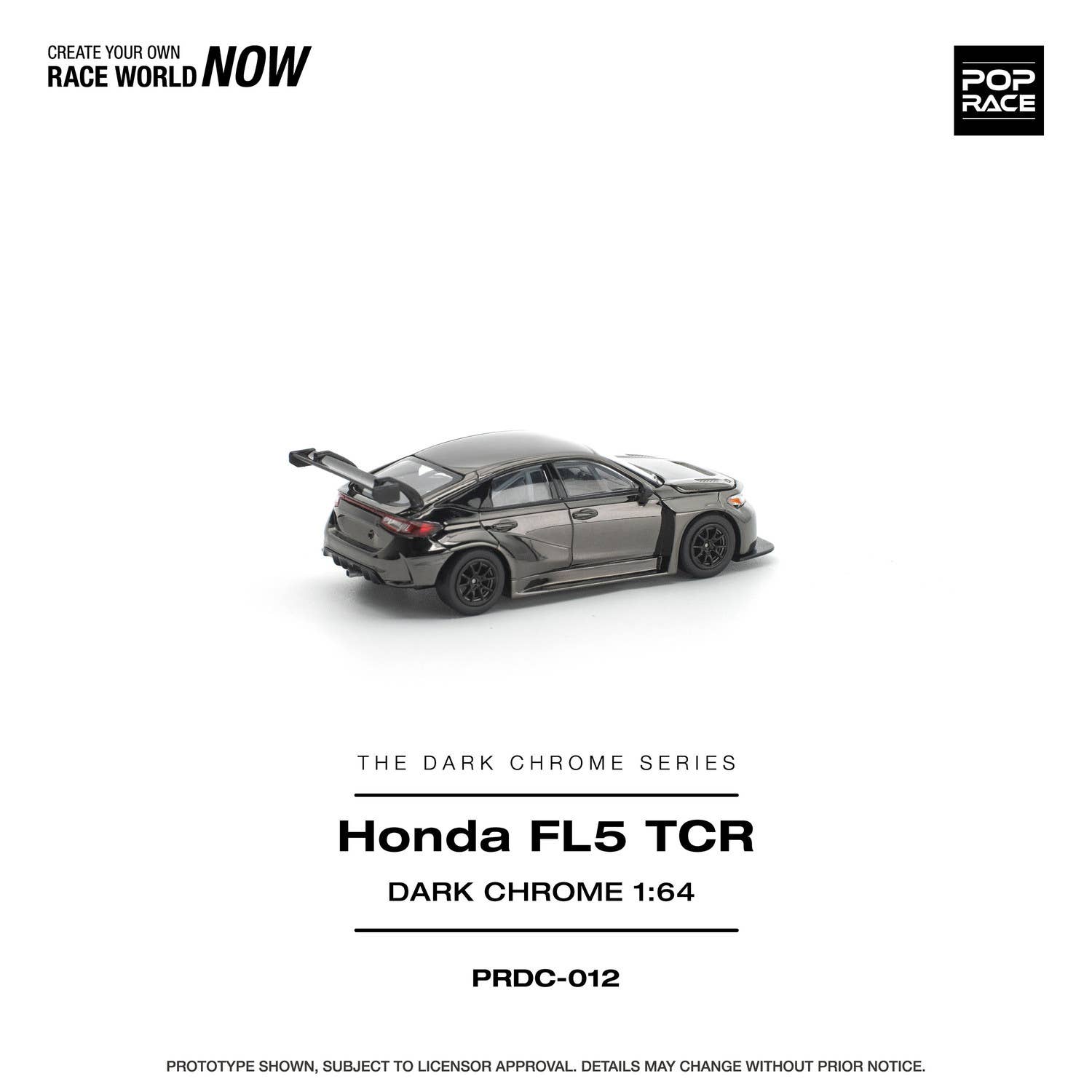 (Pre-order) POP RACE 1/64 HONDA CIVIC FL5 TCR DARK CHROME Diecast Model Car