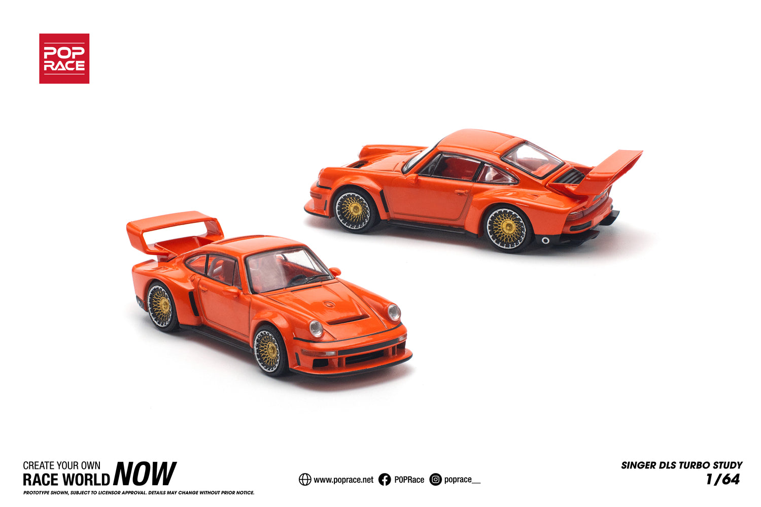 POPRACE 1/64 SINGER DLS TURBO (TRACK) ORANGE *New Tooling Model Car
