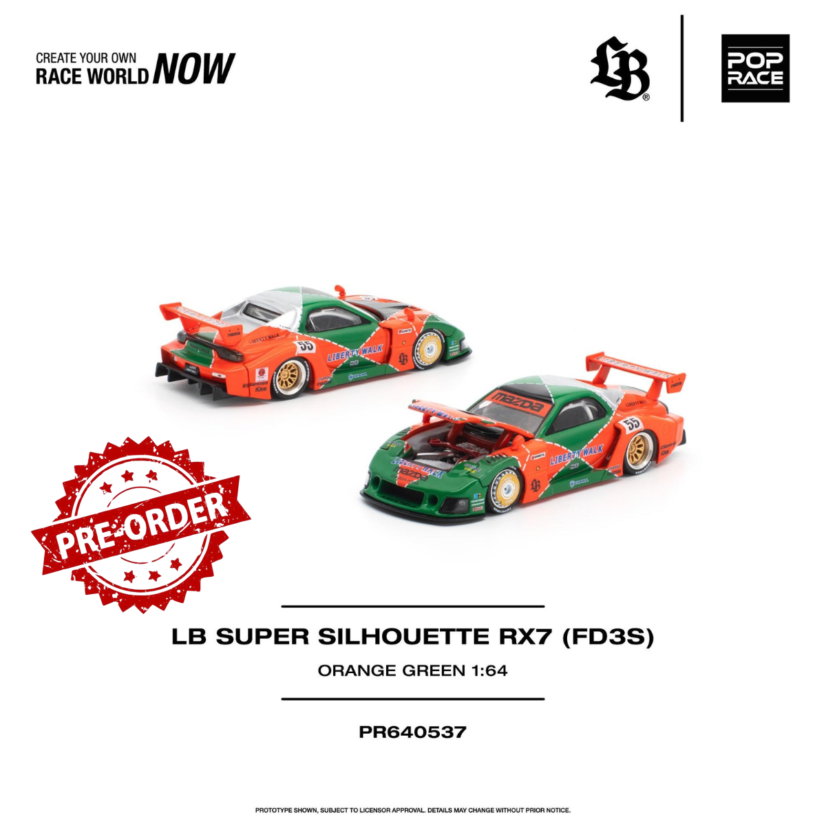 (Pre-order) POPRACE 1/64 - LB SUPER SILHOUETTE RX7 (FD3S) Diecast Model Car