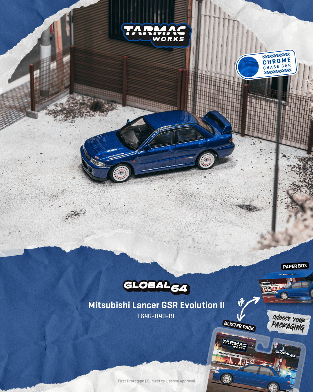 (Pre-order) Tarmac Works Mitsubishi Lancer GSR Evolution II Blue Diecast Model