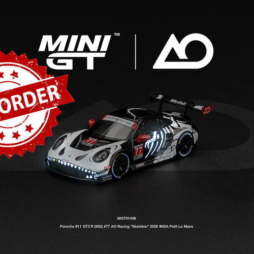 (Pre-order) Mini GT #1436 Porsche 911 GT3 R (992) #77 AO Racing Skeleton Rexy