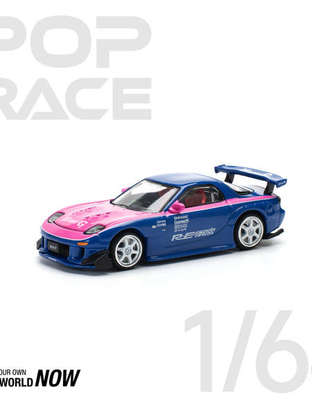 POPRACE 1/64 MAZDA RX7 RE-AMEMIYA - BLUE/PINK model car