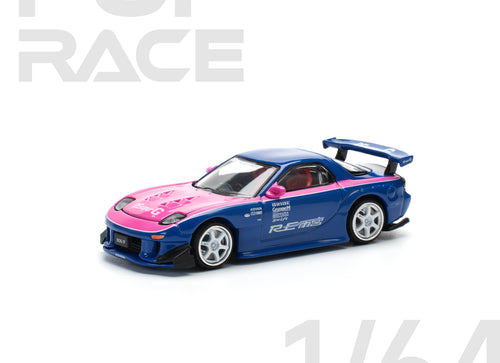 Load image into Gallery viewer, POPRACE 1/64 MAZDA RX7 RE-AMEMIYA - BLUE/PINK model car
