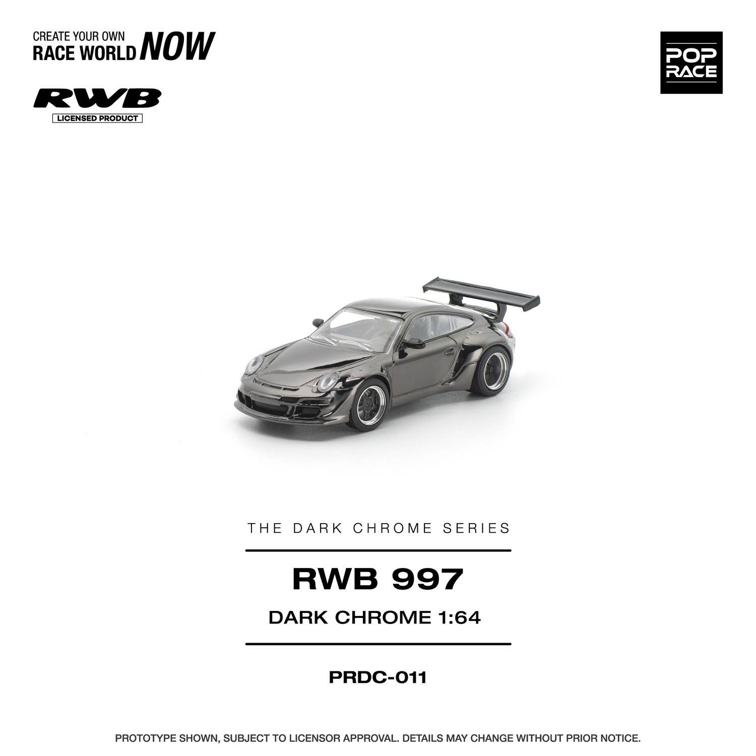 (Pre-order) POP RACE 1/64 RWB 997 DARK CHROME Diecast Model Car #PRDC-011