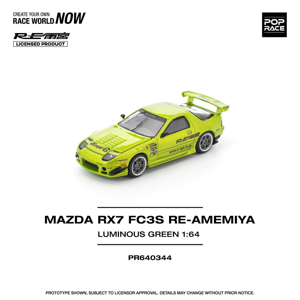 (Pre-order) POPRACE 1/64 MAZDA RX7 FC3S RE-AMEMIYA LUMINOUS GREEN Diecast Car