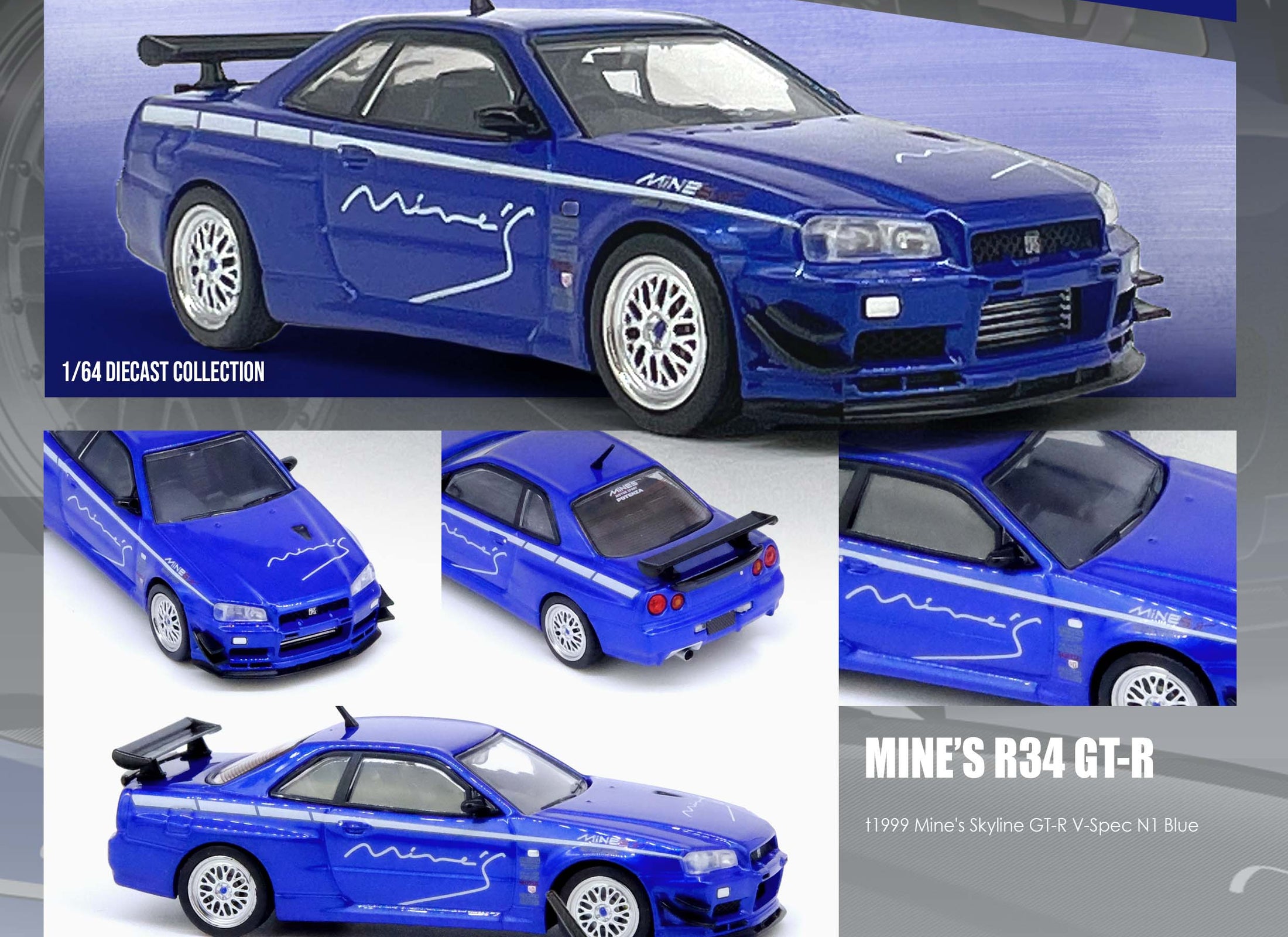INNO64 MODEL 1/64 NISSAN SKYLINE GT-R (R34) V-SPEC Tuned by "MINE'S"