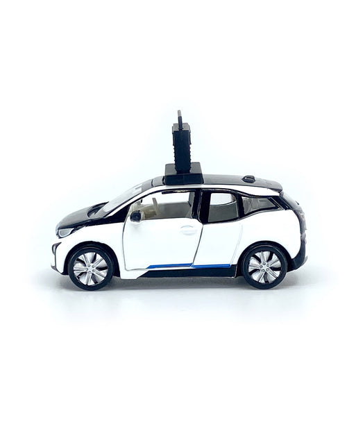 Load image into Gallery viewer, TINY HK #161 BMW i3 Marathon Clock Car (Capparius White) Diecast Car w/ sticker
