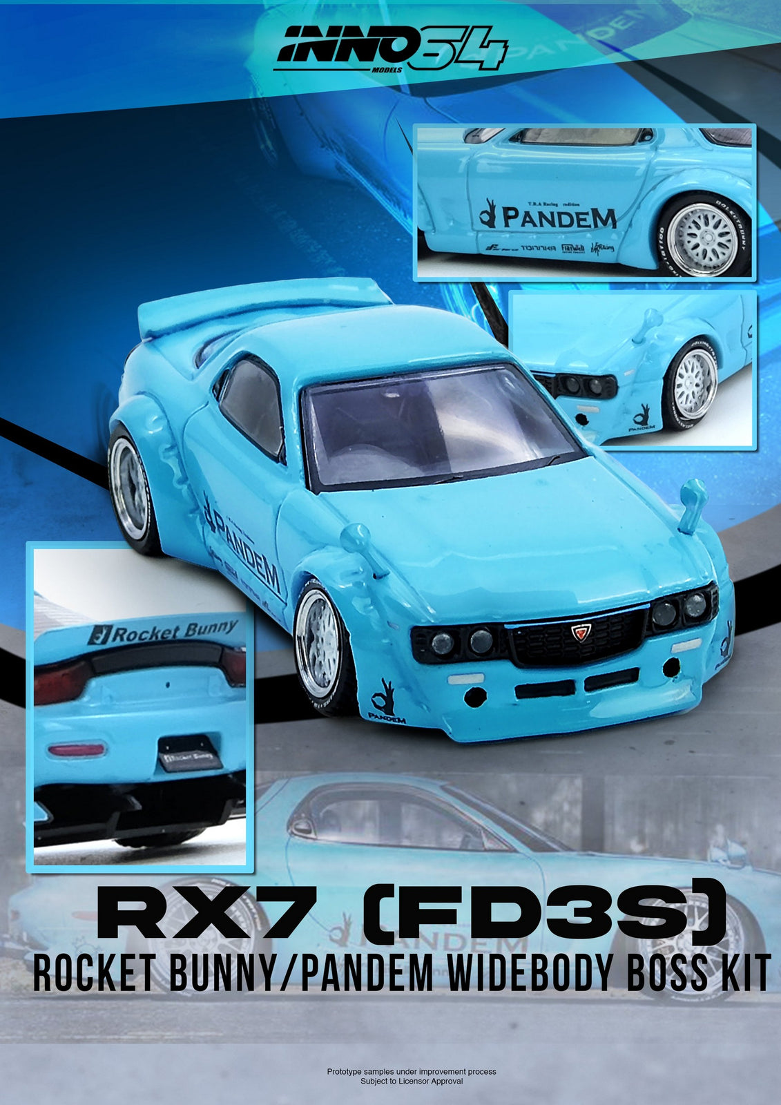 INNO64 1/64 PANDEM ROCKET BUNNY RX7 (FD3S) Blue Diecast Model Car