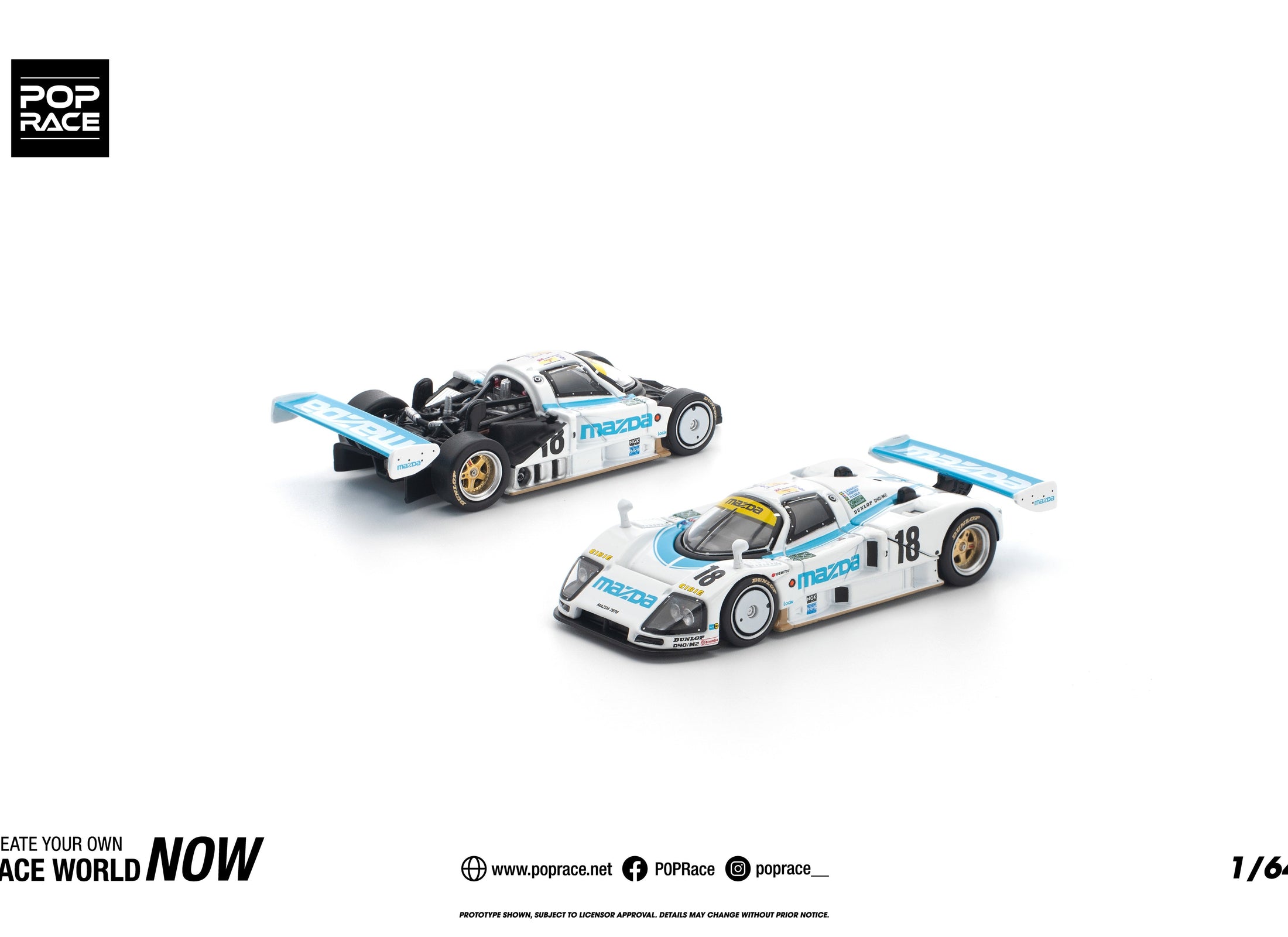 (Pre-order) POP RACE 1/64 MAZDA 787B 1991 LE MANS 24HRS #18 Diecast #PR640446