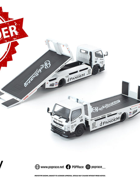 (Pre-order) POP race pandem fuso 300 flatbed transporter white new tooling