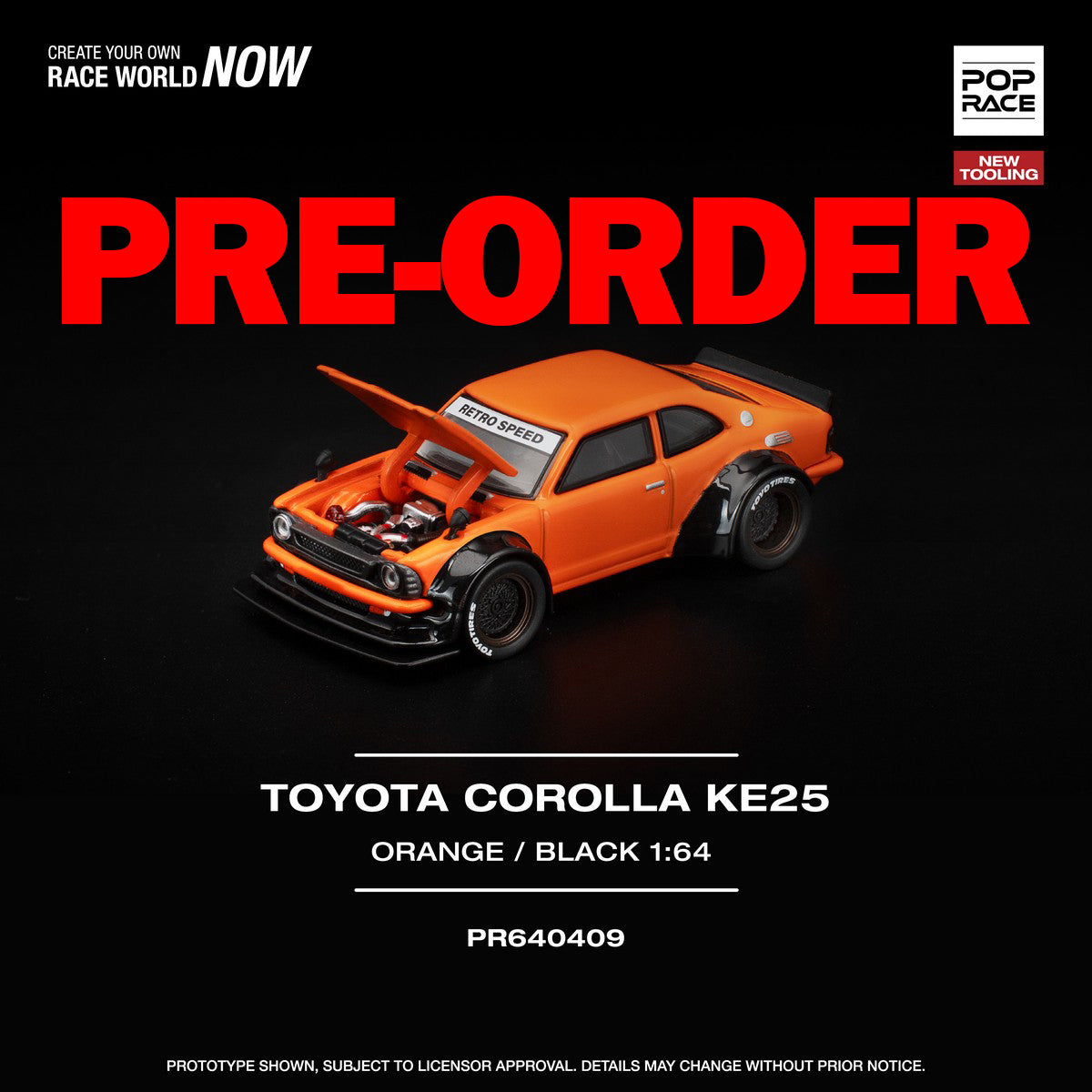 (Pre-order) POPRACE 1/64 TOYOTA COROLLA KE25 ORANGE Diecast Model Car