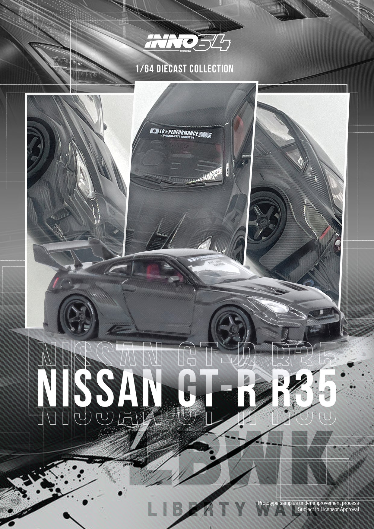 INNO64 1/64 NISSAN GT-R (R35) LBWK SUPER SILHOUETTE 35GT-RR Carbon