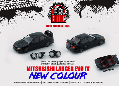 Load image into Gallery viewer, BMC 1/64 Die-cast Car - Mitsubishi Lancer EVO IV - BLK (RHD)
