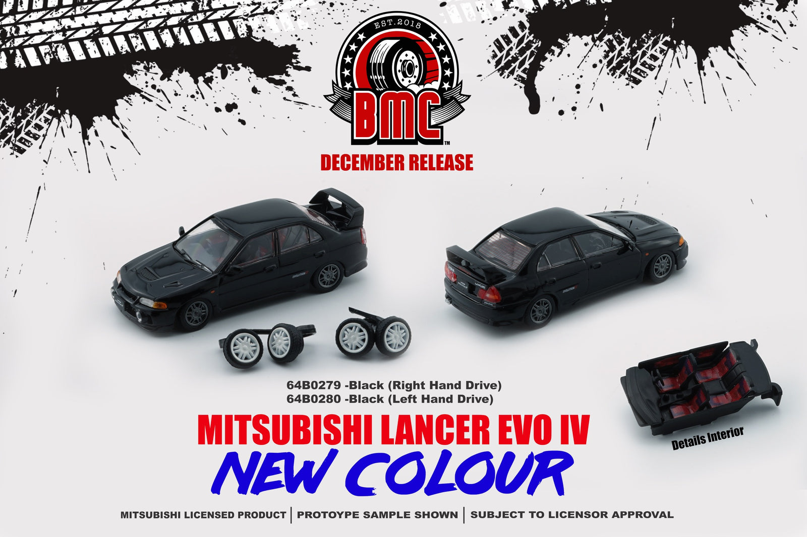 BMC 1/64 Die-cast Car - Mitsubishi Lancer EVO IV - BLK (RHD)