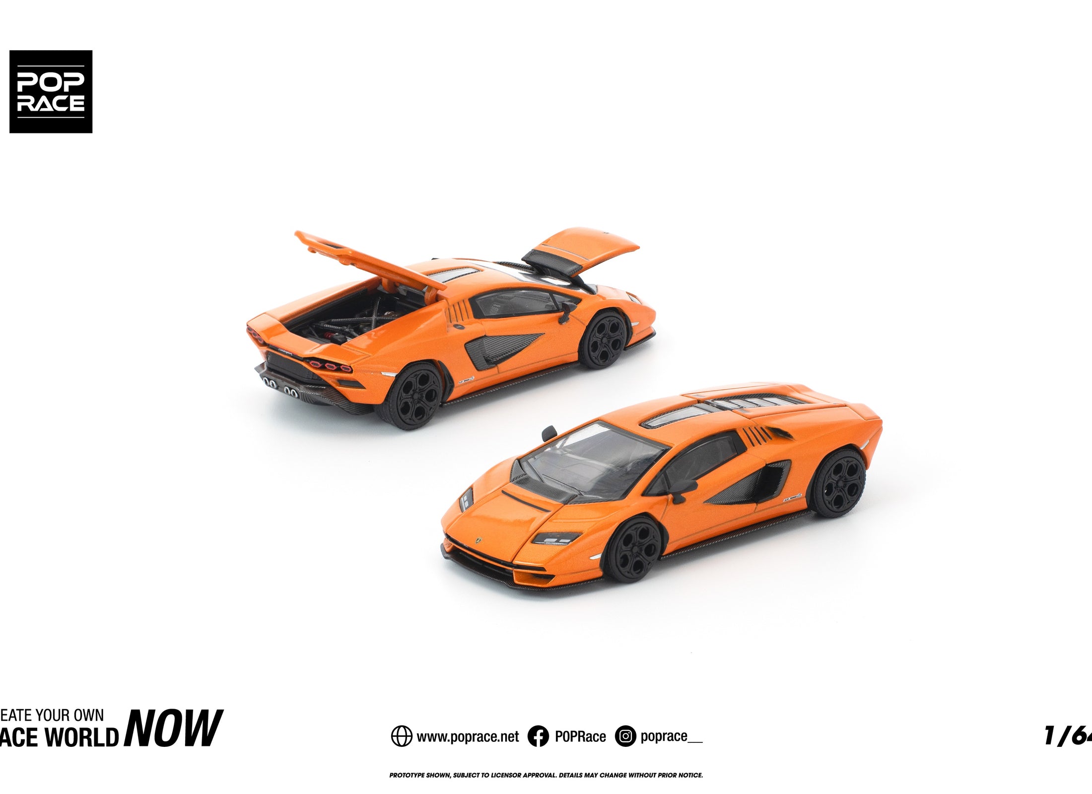 (Pre-order) POPRACE 1/64 LAMBORGHINI COUNTACH LP1 800-4 ARANCIA ATLAS Model Car