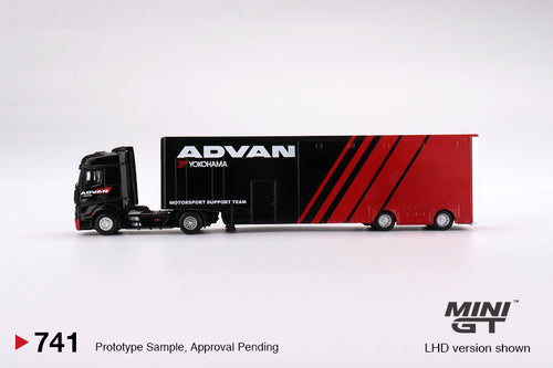 Load image into Gallery viewer, Mini GT #741 Mercedes-Benz Actros  w/ Racing Transporter &quot;ADVAN&quot; RHD

