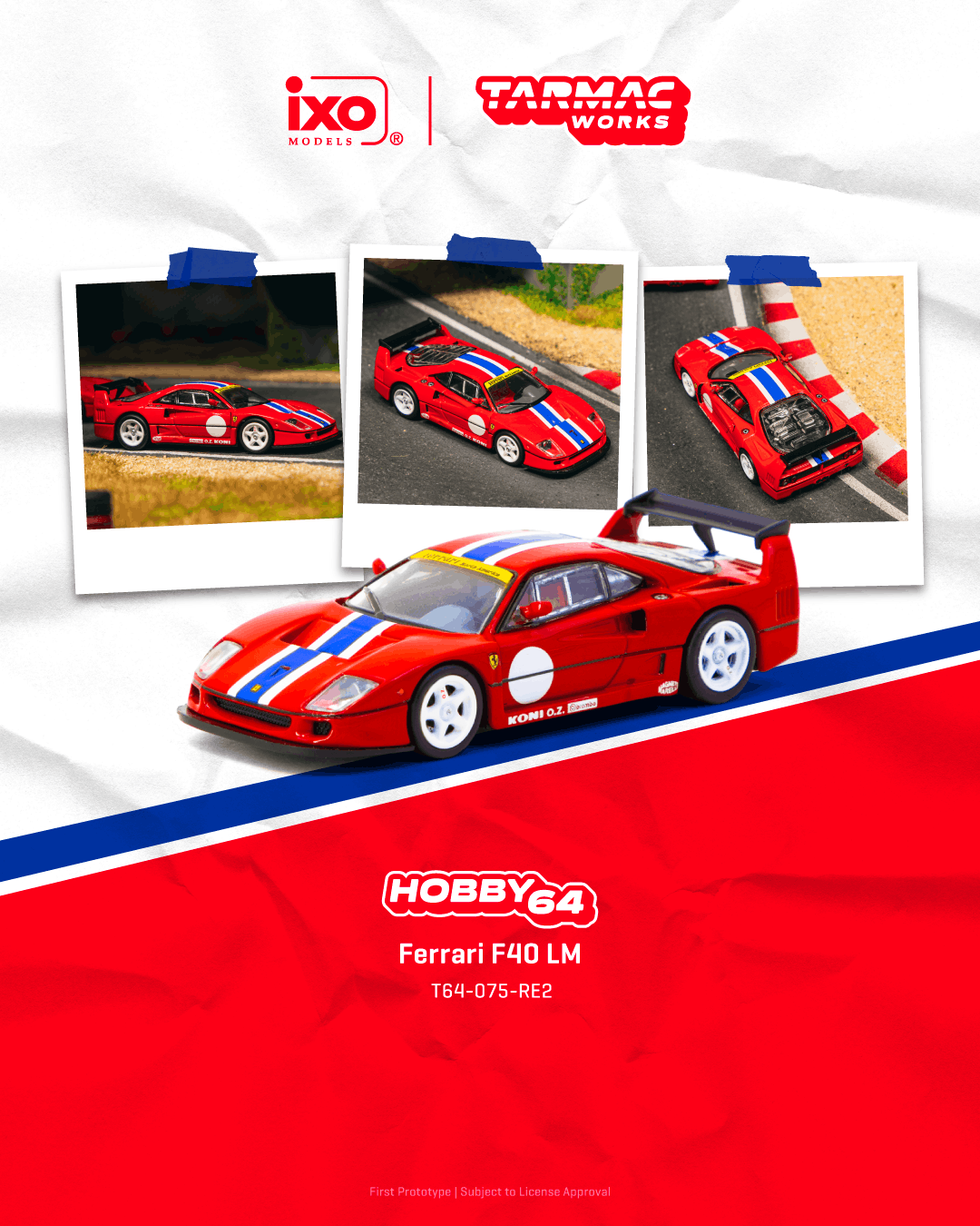 (Pre-order) Tarmac Works 1/64 Ferrari F40 LM Red Diecast Model Car HOBBY64