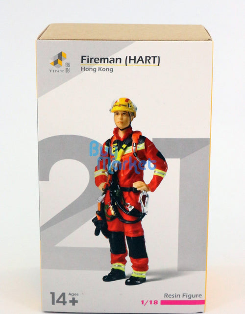 Load image into Gallery viewer, TINY 1/18 Resin Figure #21 Hong Kong Fireman Firefighter HART Red 10.3 cm Tall
