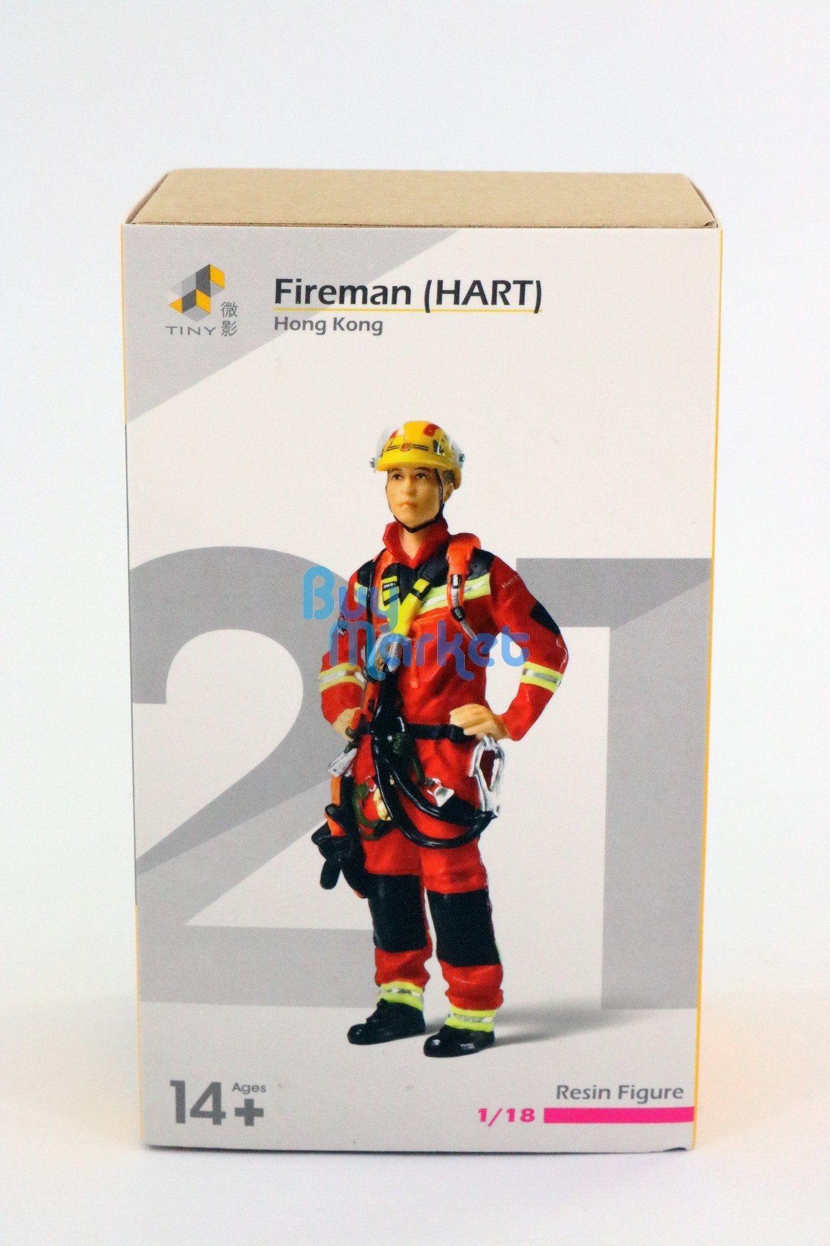 TINY 1/18 Resin Figure #21 Hong Kong Fireman Firefighter HART Red 10.3 cm Tall