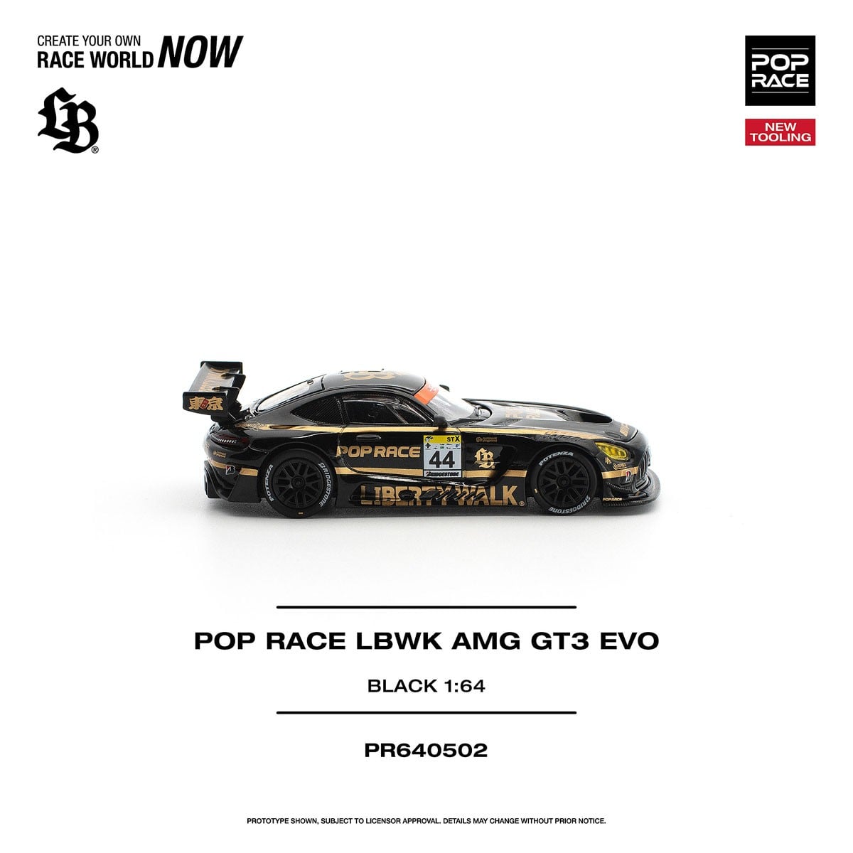 (Pre-order) POPRACE 1/64 - LBWK AMG GT3 EVO - BLACK Diecast Model Car