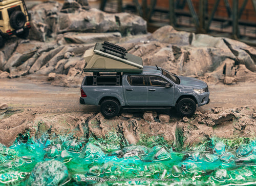 Load image into Gallery viewer, Tarmac Works 1/64 Toyota Hilux  Grey - With camping tent Diecast Car
