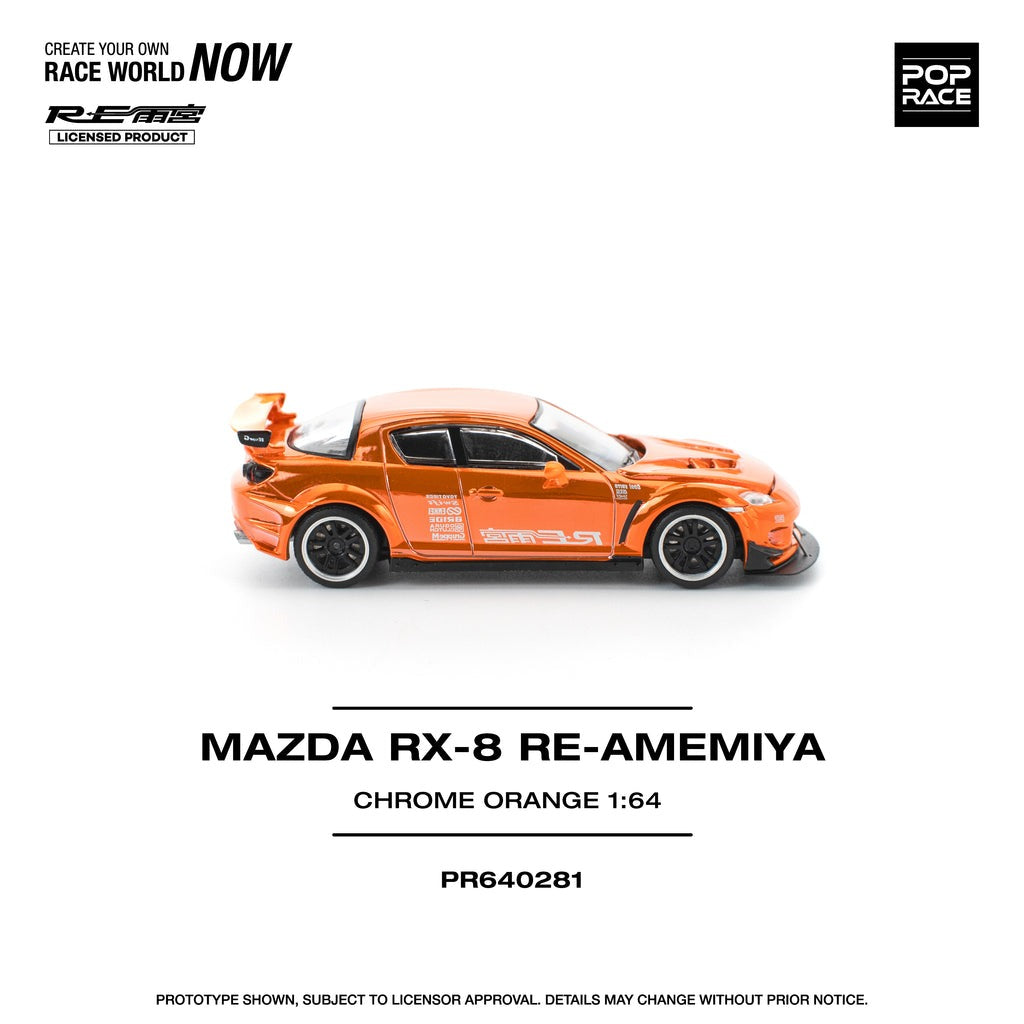 (Pre-order)  POPRACE 1/64 MAZDA RX-8 RE-AMEMIYA CHROME ORANGE Diecast Model Car