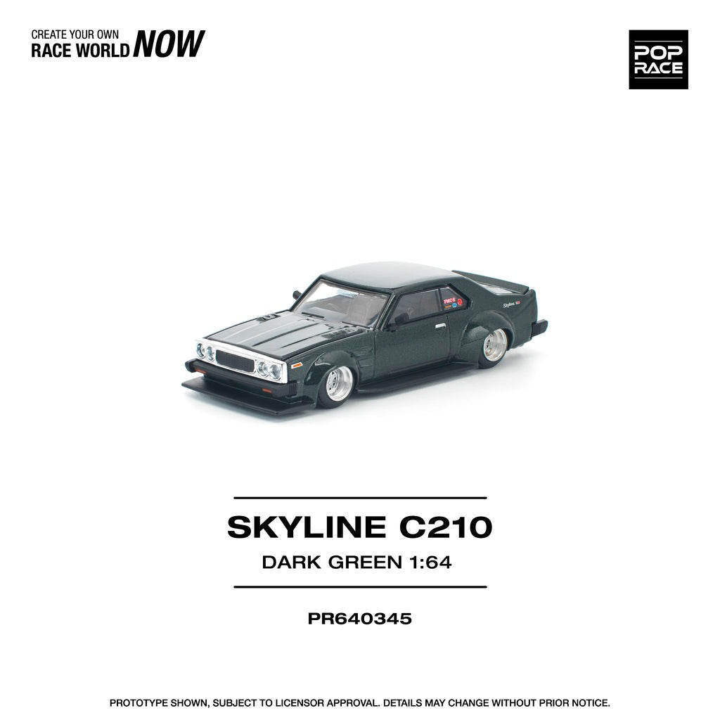(Pre-order) POPRACE 1/64 SKYLINE C210 DARK GREEN NEW TOOLING Diecast Model Car