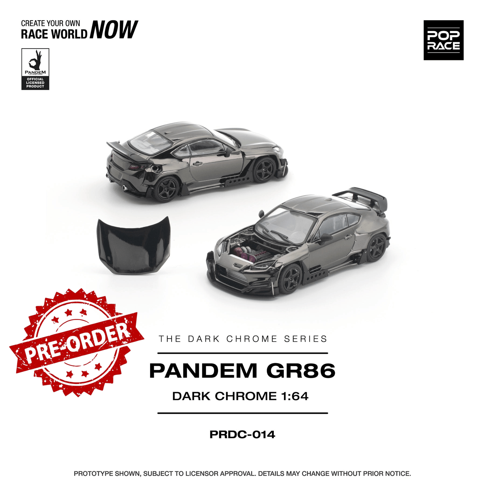 (Pre-order) POPRACE 1/64 - PANDEM GR 86 DARK CHROME Diecast Model Car